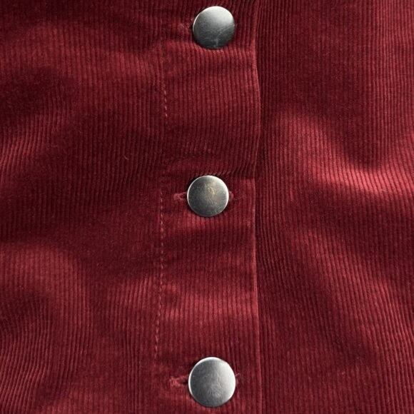 & OTHER STORIES Button Front Corduroy Mini Skirt Sz 2 Burgundy - Picture 3 of 5
